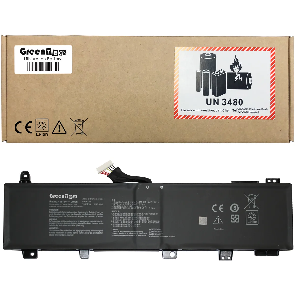 NShi NShi C41N1906-1 90WH laptop battery for ASUS GX550 GX551 FA506 FX506 FA706 long cable — product photo