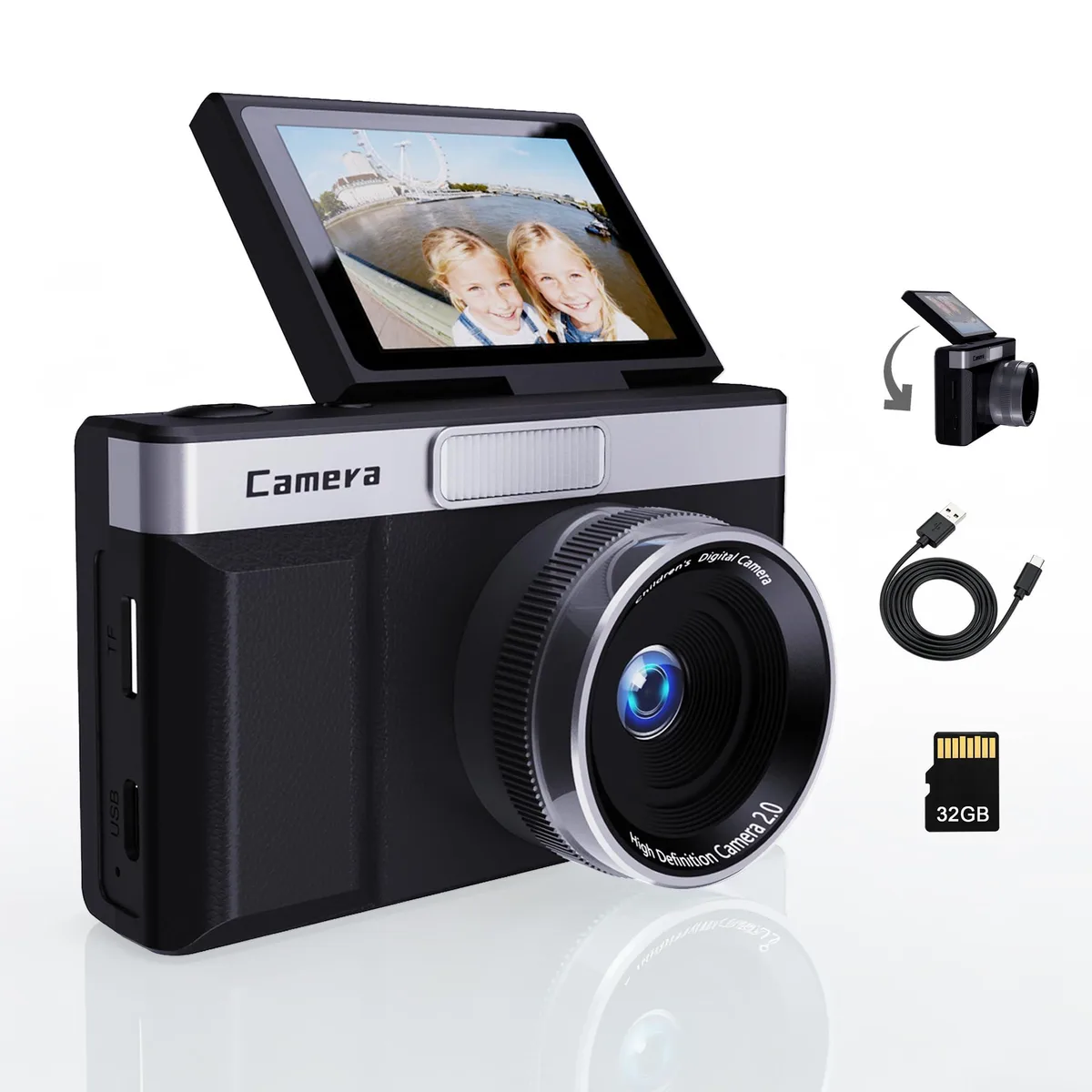  Frelisty PIXPRO Frelity-M006 Black 2.7" Flip 1080P 8x Zoom 32GB — product photo