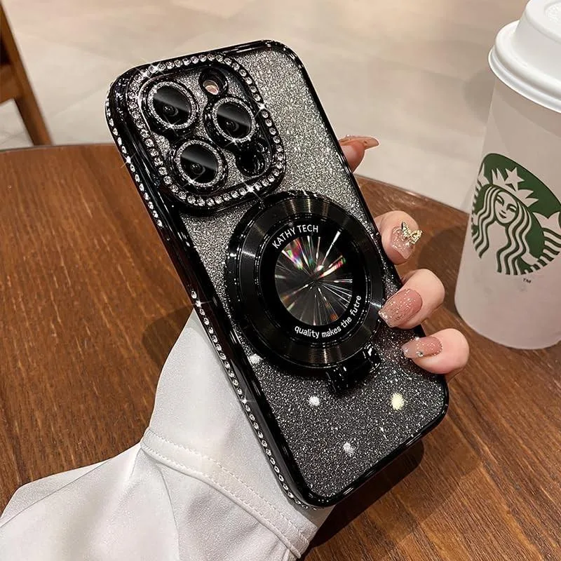 Avantalk Avantalk Magnetic Kickstand Glitter Lens Protector Case for iPhone 12 13 14 15 2 in 1 accessory — product photo