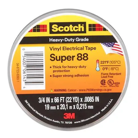Black vinyl electrical tape roll 3/4 inch by 66 ft 8.5 mil thickness