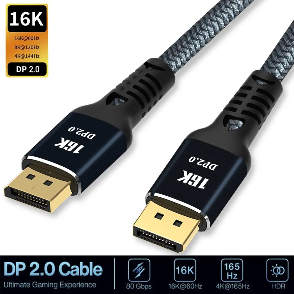 LUOM LUOM TJ-A114 DisplayPort 2.0 cable 6.6 ft 80 Gbps 16K@60Hz 8K@60Hz 4K@165Hz HBR3 HDR DSC — product photo