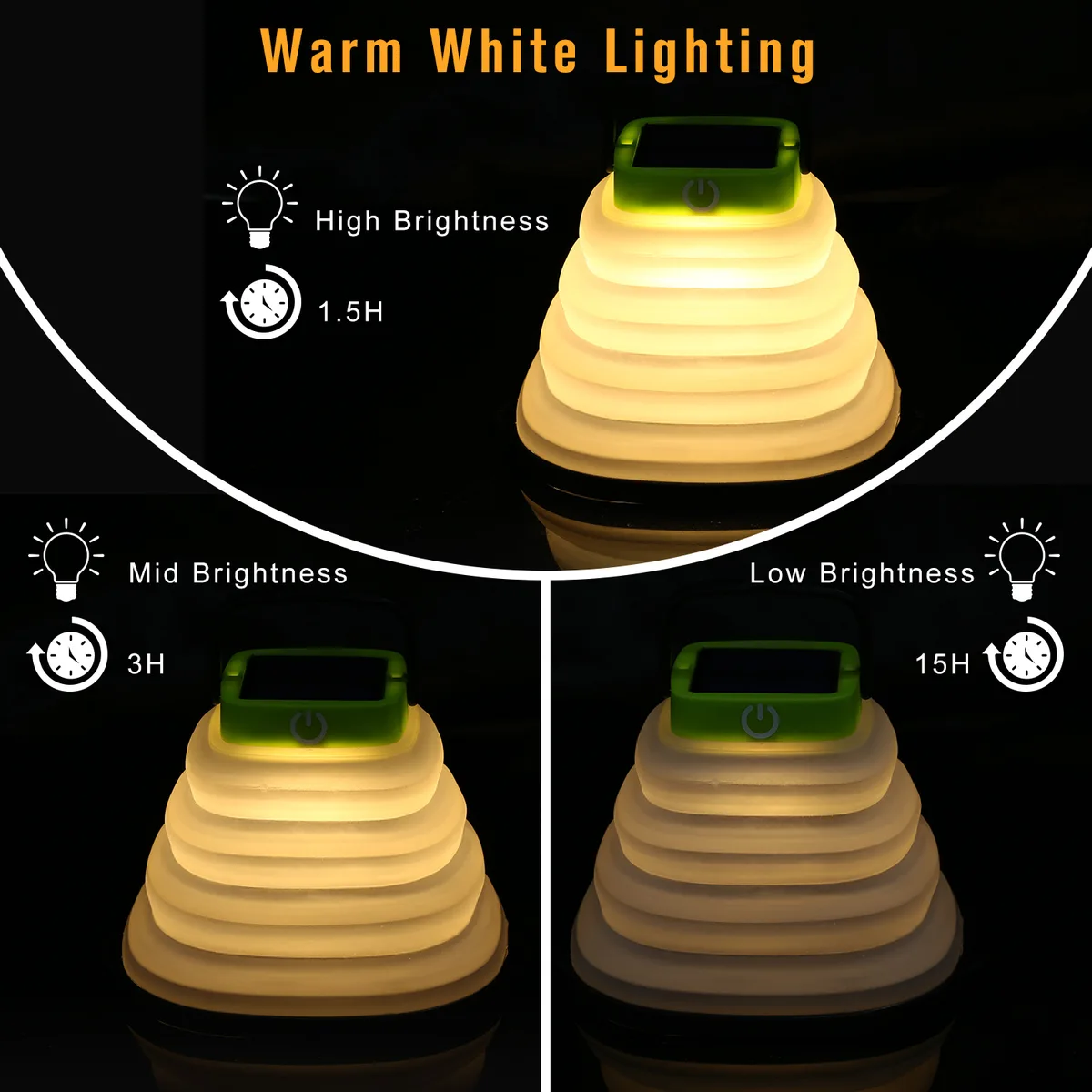 Abound Electronic Technology Co.,Ltd Abound Electronic Technology Co.,Ltd Collapsible Telescopic Camping Light 6 LED 1.2W IP67 Solar USB Black — product photo