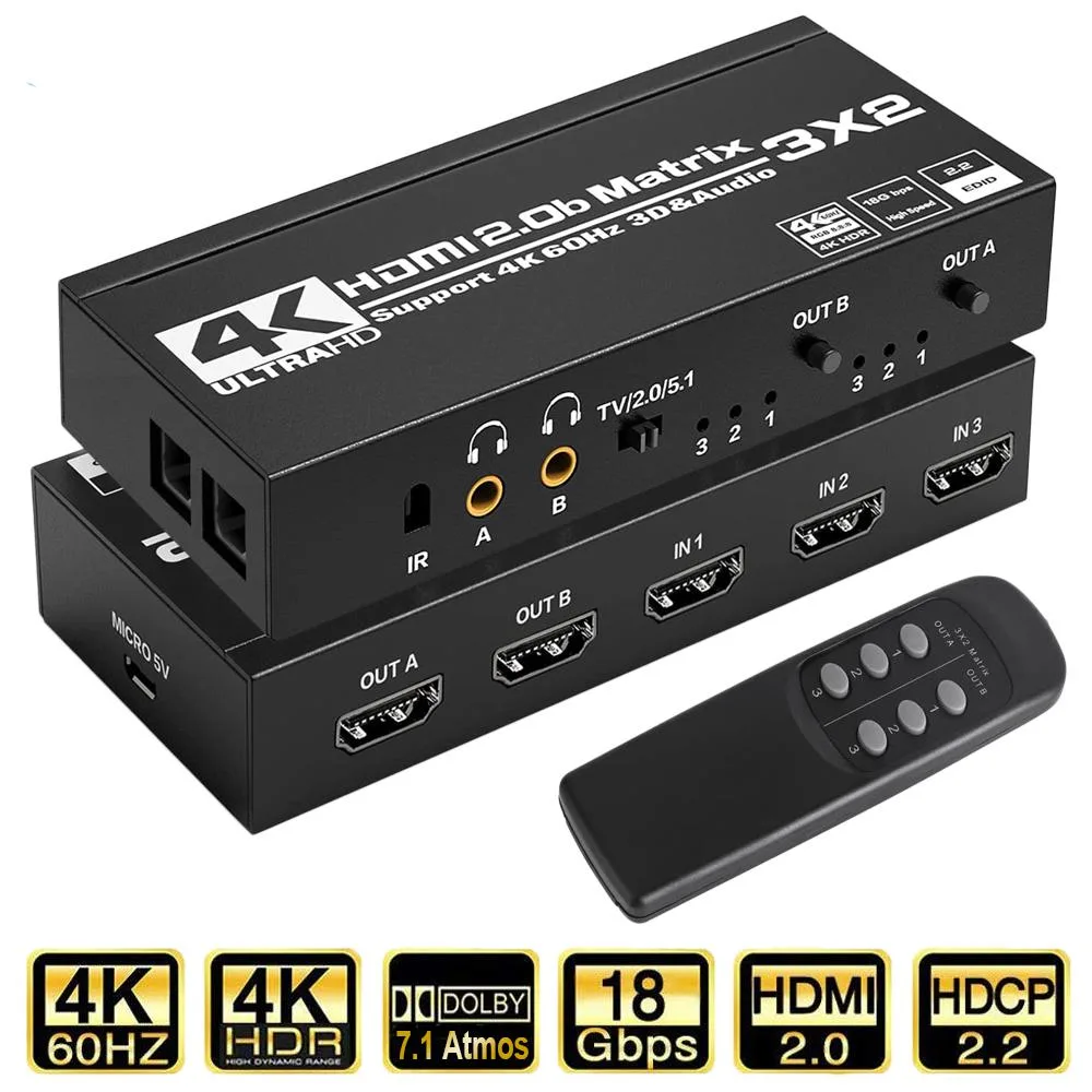 LUOM LUOM OZJ5 3x2 HDMI Matrix Audio Switch 4K@60Hz — product photo