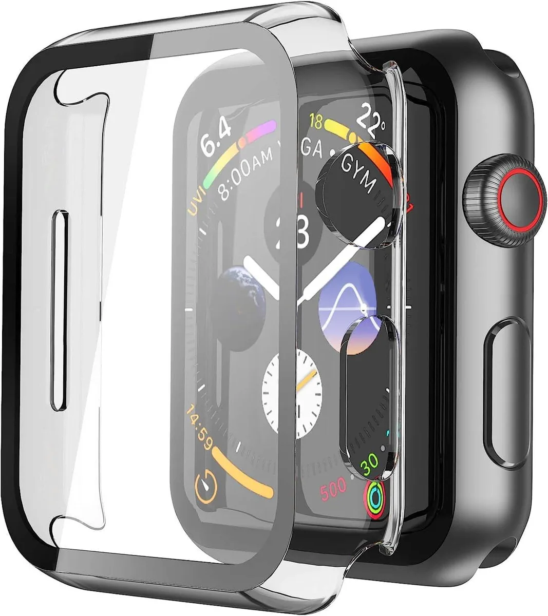 Corn Electronics Corn Electronics 2 Pack Watch Accessory 44mm Transparent Black Shockproof Case Screen Protector — product photo