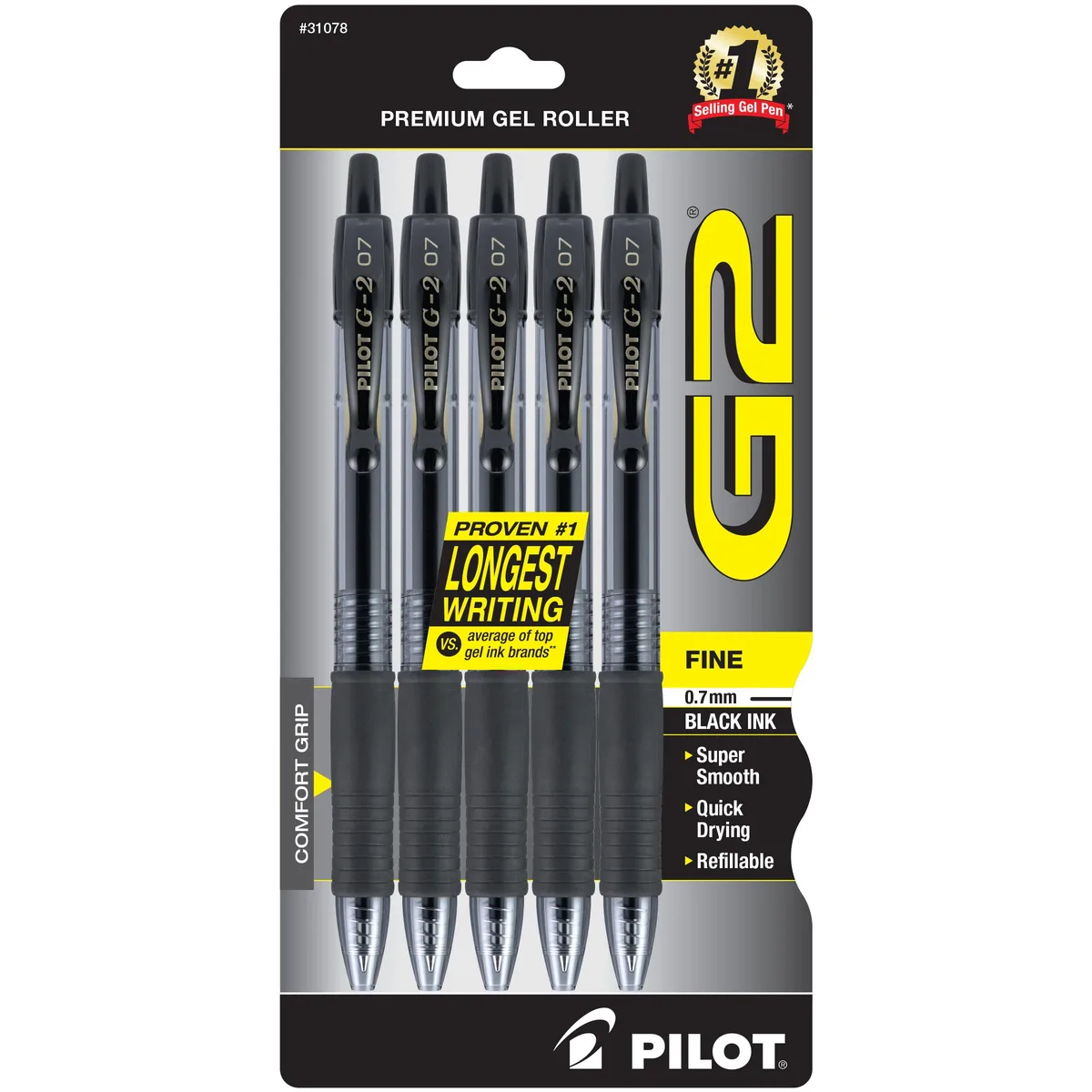  Pilot G2 Retractable Gel Pen Fine 0.7 mm Blue 5-Pack — product photo