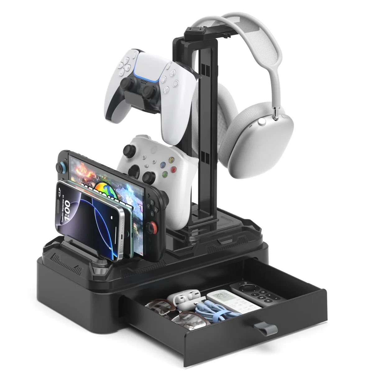KDD 9-KDD-819 Headphone Stand with Drawer, Black, 7.87x4.92x11.22 in — product photo