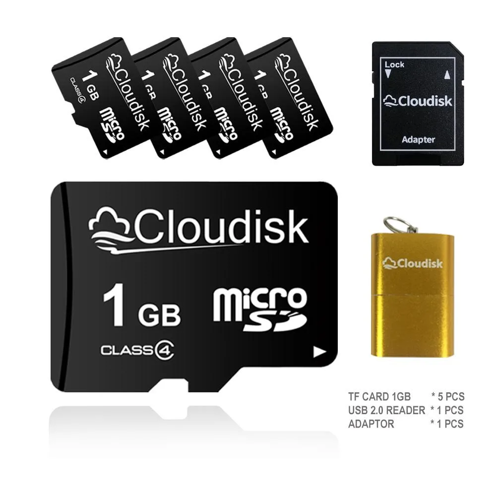 Cloudisk Cloudisk MicroSD 1GB 5 Pack with SD Adapter and USB Flash Drive Adapter — product photo