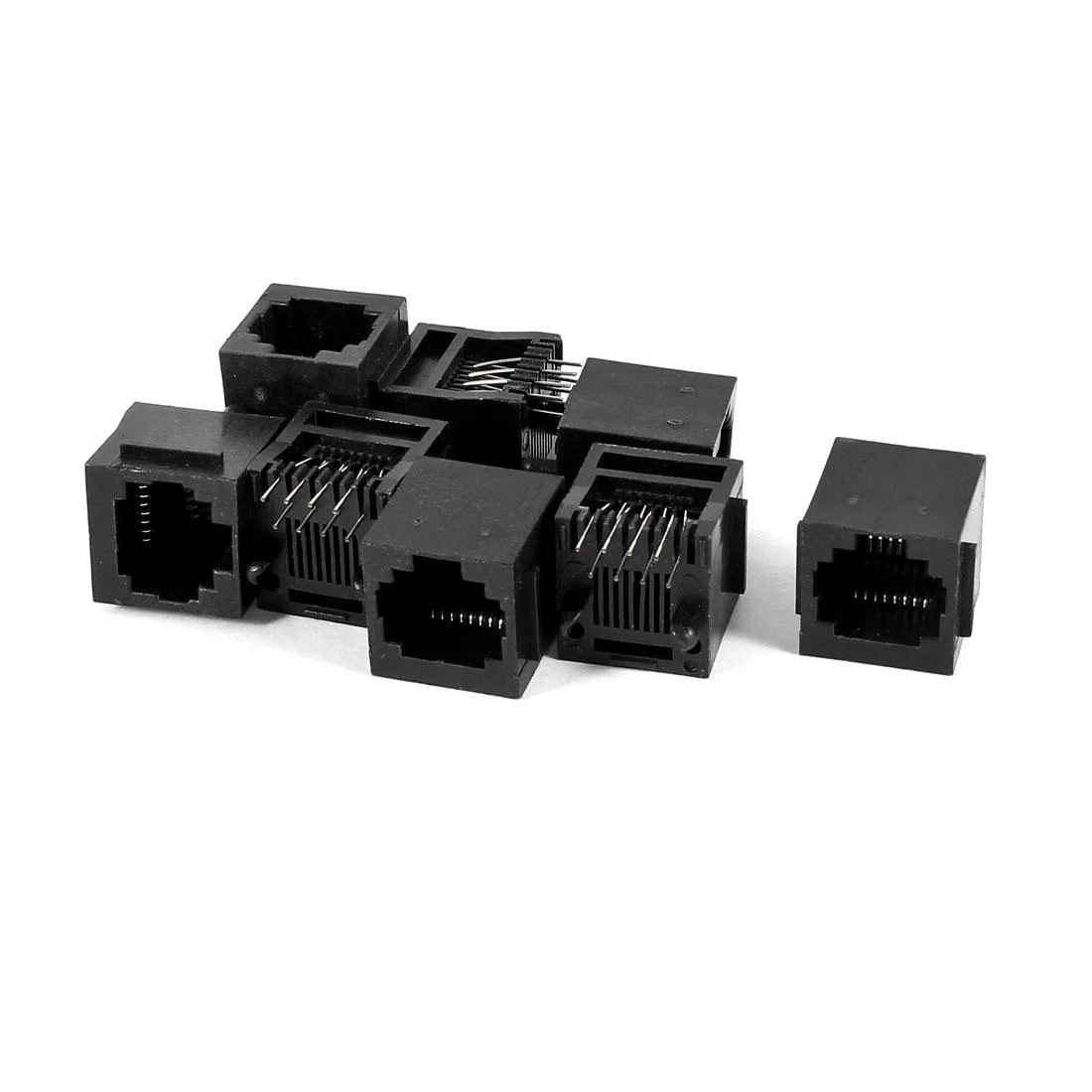 Unique-Bargains Unique-Bargains 8 Pcs Black Straight Push in Type Head RJ45 8P8C PCB Jacks telephone accessory — product photo