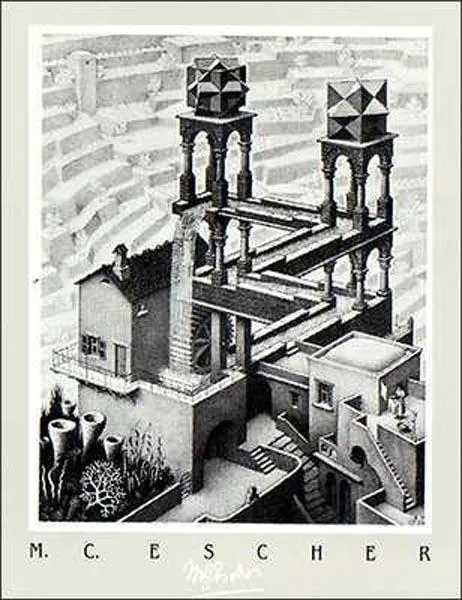 Waterfall poster print by M. C. Escher, 20 by 28 inches, premium heavy stock paper
