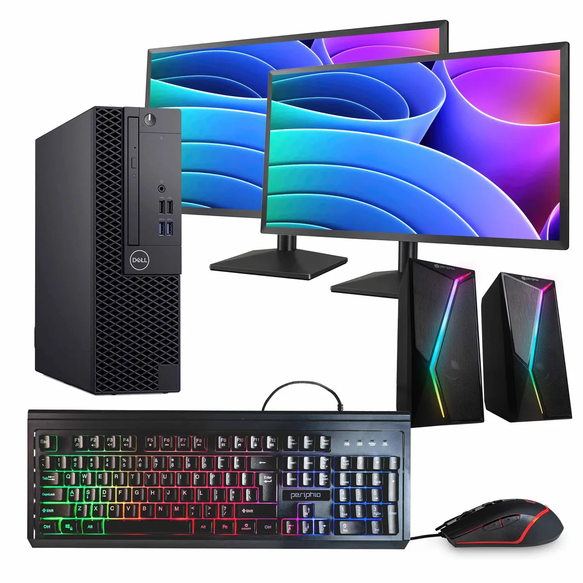DELL DELL OptiPlex 3060 Desktop PC i7-8700 32GB DDR4 1TB SSD 1TB HDD Dual 24" Monitors RGB Speaker — product photo