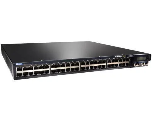 Silver rackmount network switch with 48 ports and four SFP+ slots
