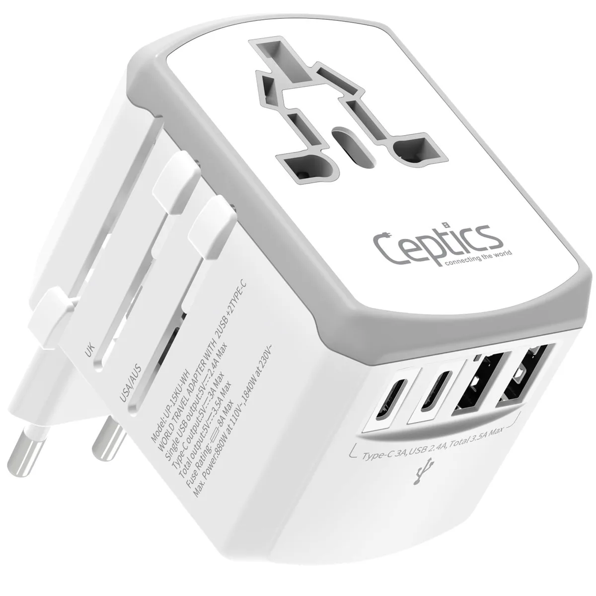 Ceptics UP-15KU-WH 17.5W Travel Adapter White — product photo