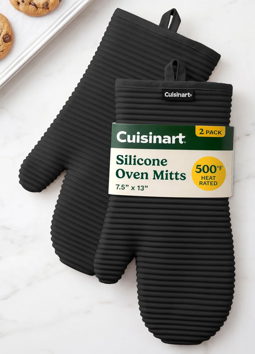  Cuisinart Silicone Oven Mitts 2-Pack 7.5"x13" 500F Black — product photo
