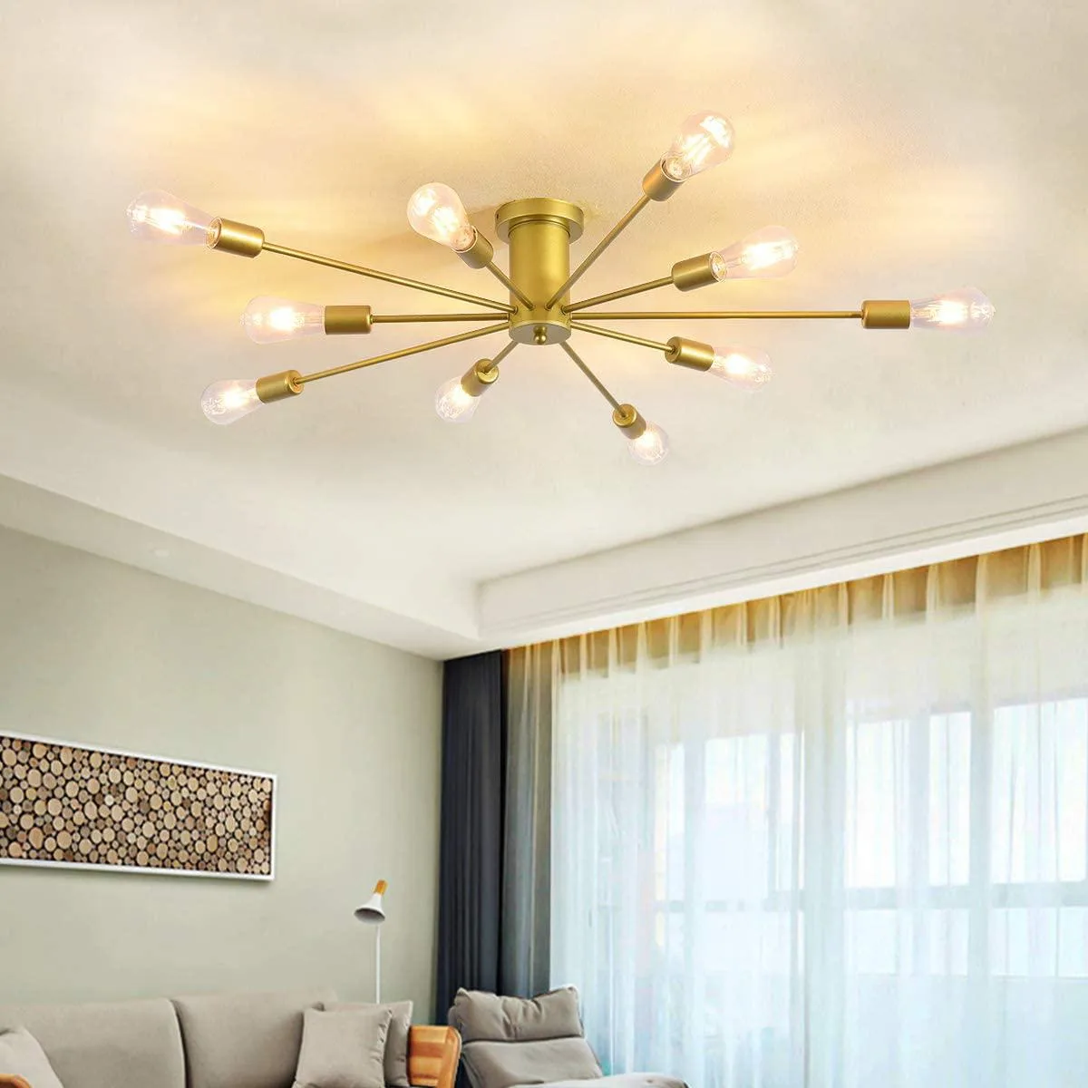 Garwarm Garwarm 10-Light Gold Semi Flush Mount Ceiling Chandelier 38 — product photo