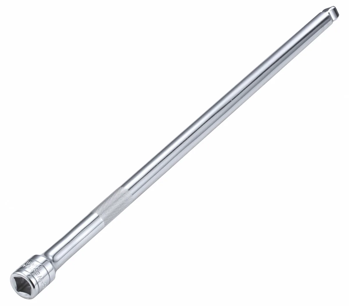 Silver 18-inch alloy steel wobble socket extension with 1/2-inch square drive ends