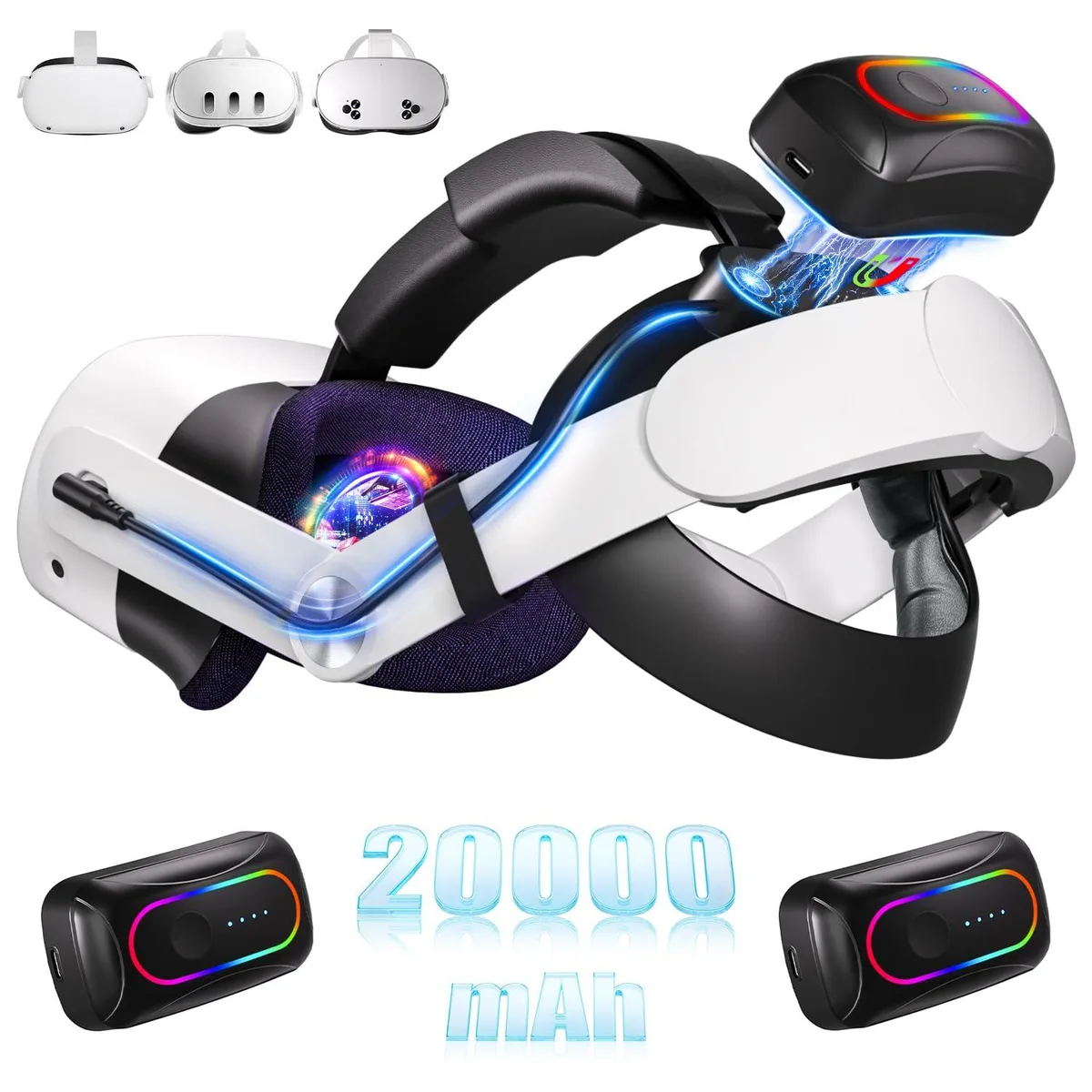  Saqico Battery Quest 2/3/3s Headstrap 20000mAh Dual Magnetic RGB — product photo