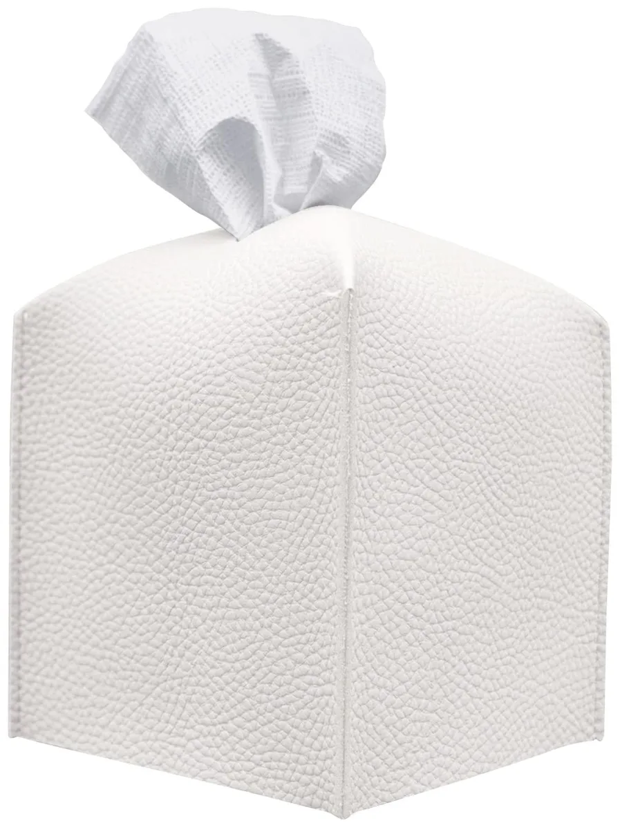 White brushed PU leather square tissue box cover 5 inches