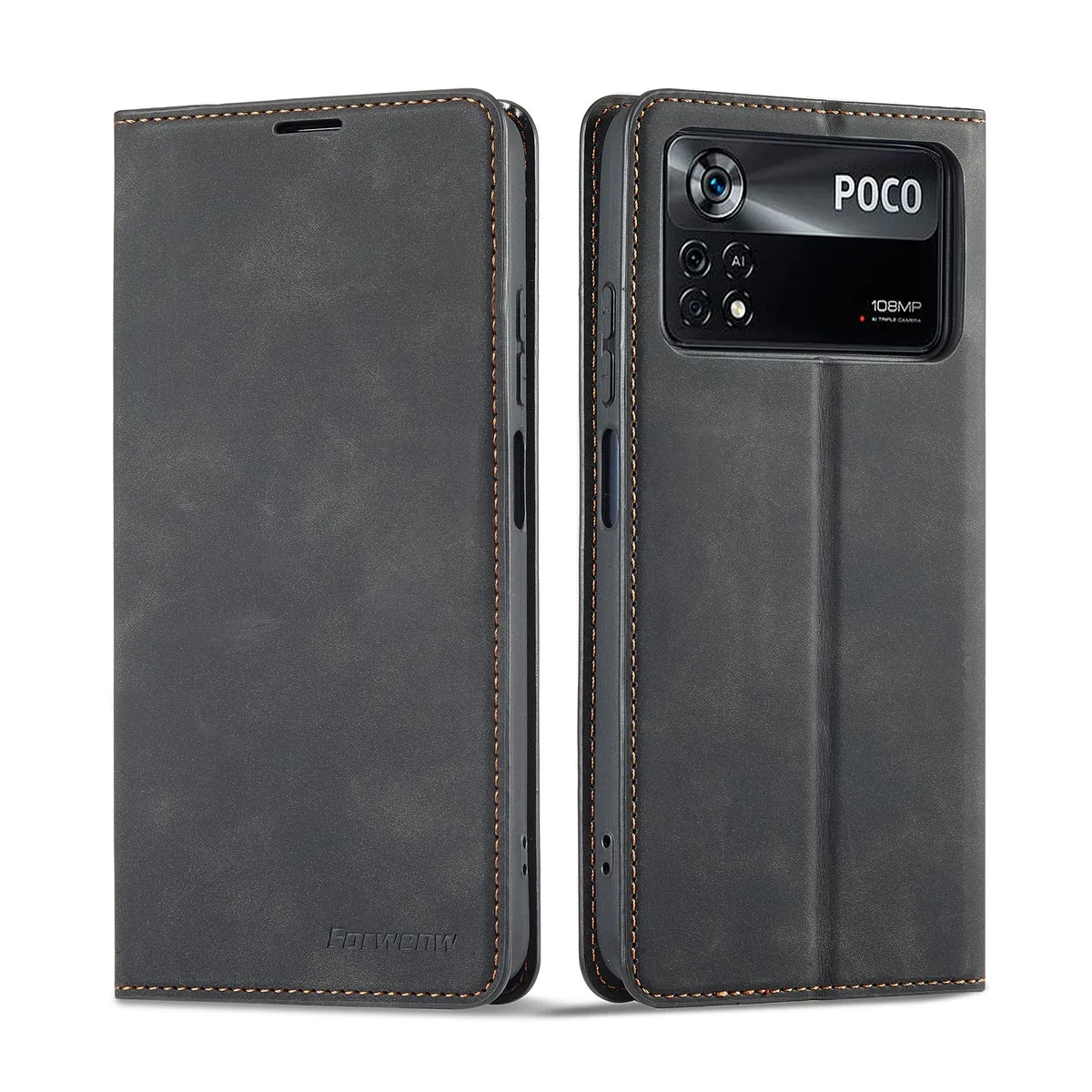 BONAEVER BONAEVER Case for Xiaomi Poco X4 Pro 5G 6.67" Black PU Leather Wallet Cover — product photo