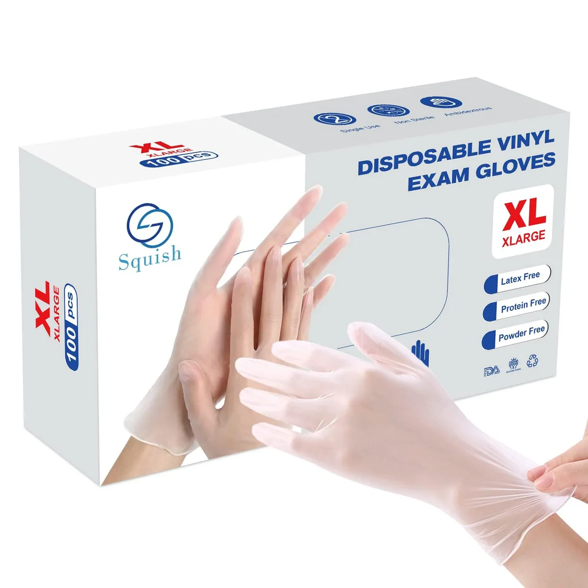 Box of 100 clear vinyl disposable gloves, powder-free, X-Large