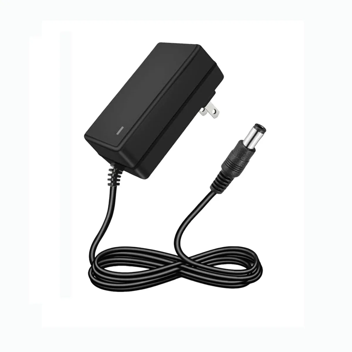 Black rectangular power adapter with barrel connector and 5.5 mm plug