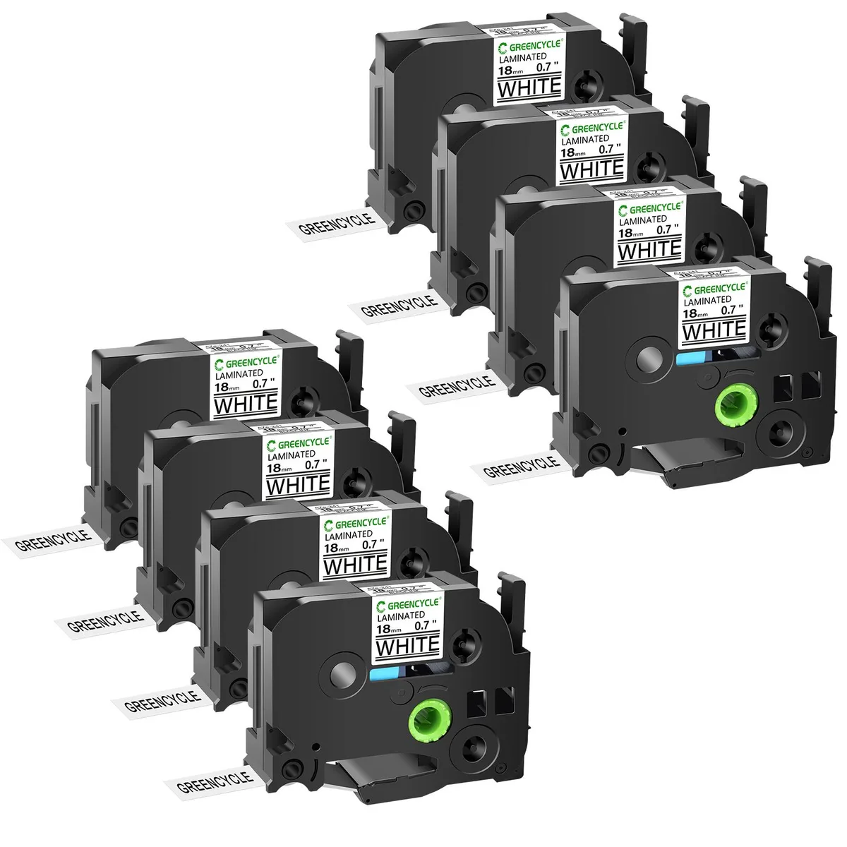 GREENCYCLE GREENCYCLE TZe-241 18mm Black on White Laminated Tape 8 pack — product photo