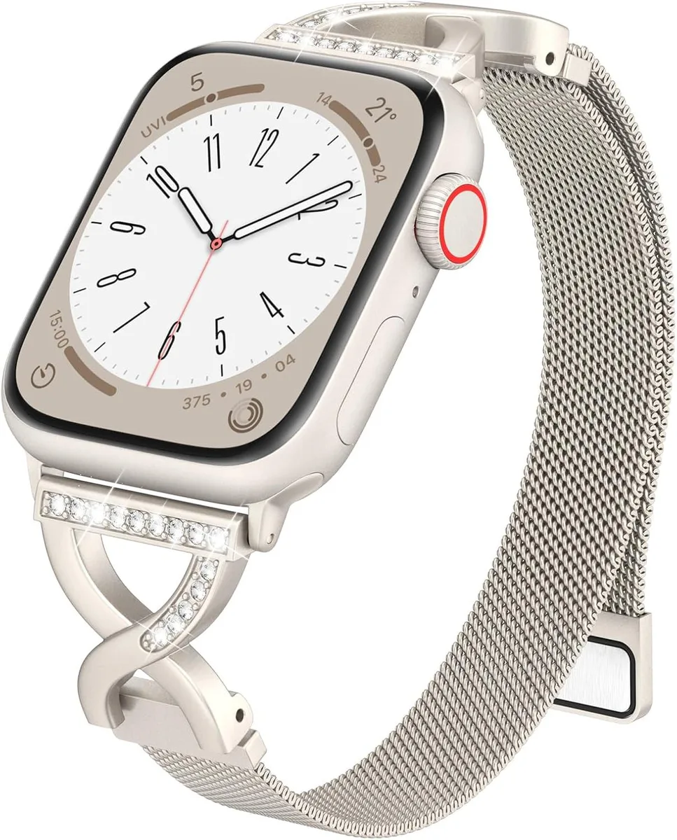 ETEIZU ETEIZU Thin Mesh Loop Strap 16mm X-Shape Diamond Clasp 38/40/41/42mm — product photo