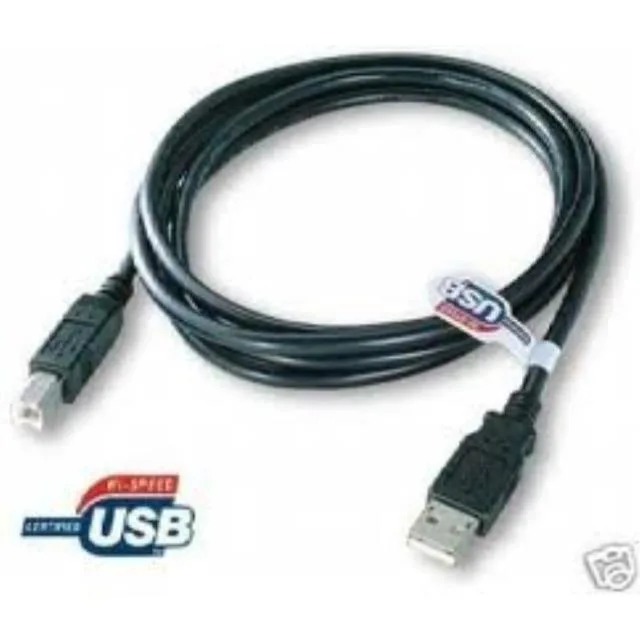 Black USB 2.0 printer cable with A to B connectors, 15 feet long