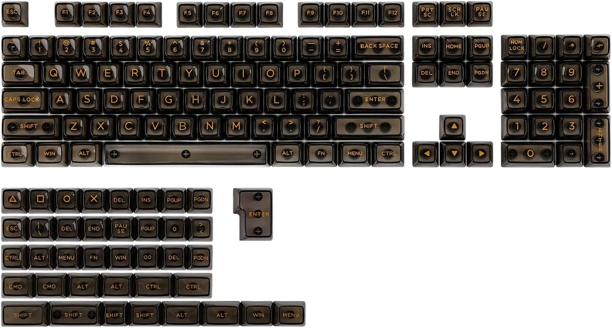 BFKK BFKK 146-Key Transparent PC Keycaps Set ASA Profile ANSI ISO MX Compatible Black keyboard accessory — product photo