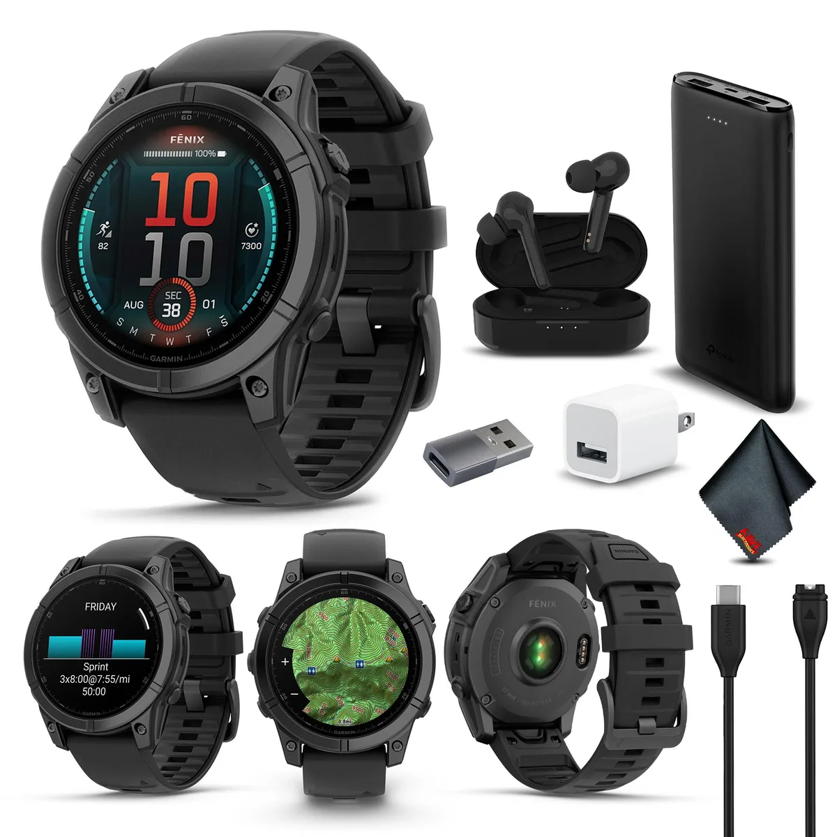 Garmin Garmin Fenix E 47 mm AMOLED Slate Gray Steel Black Silicone Band Bundle wearable technology — product photo