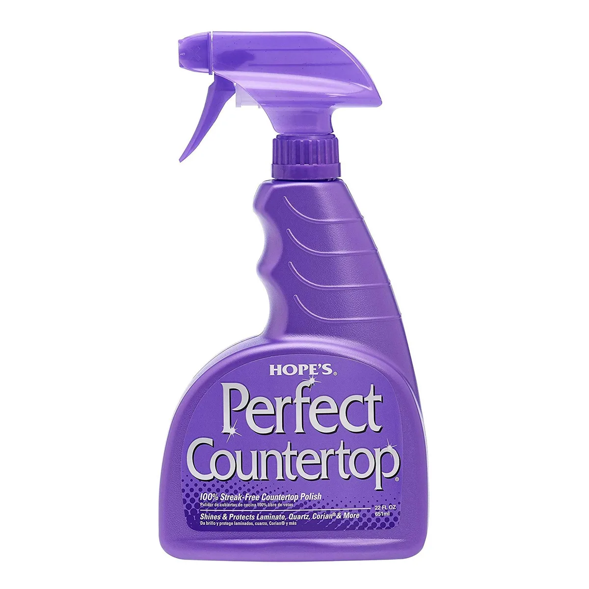 White 22 oz spray bottle with trigger, Metra Perfect Countertop Cleaner label