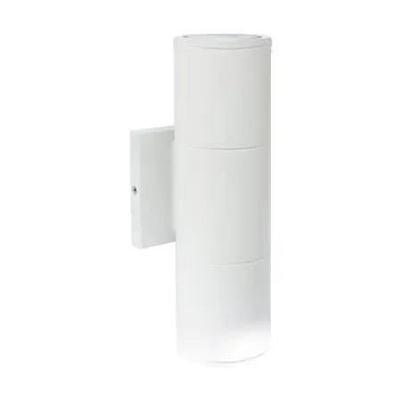 White rectangular outdoor sconce with two LED light openings up and down
