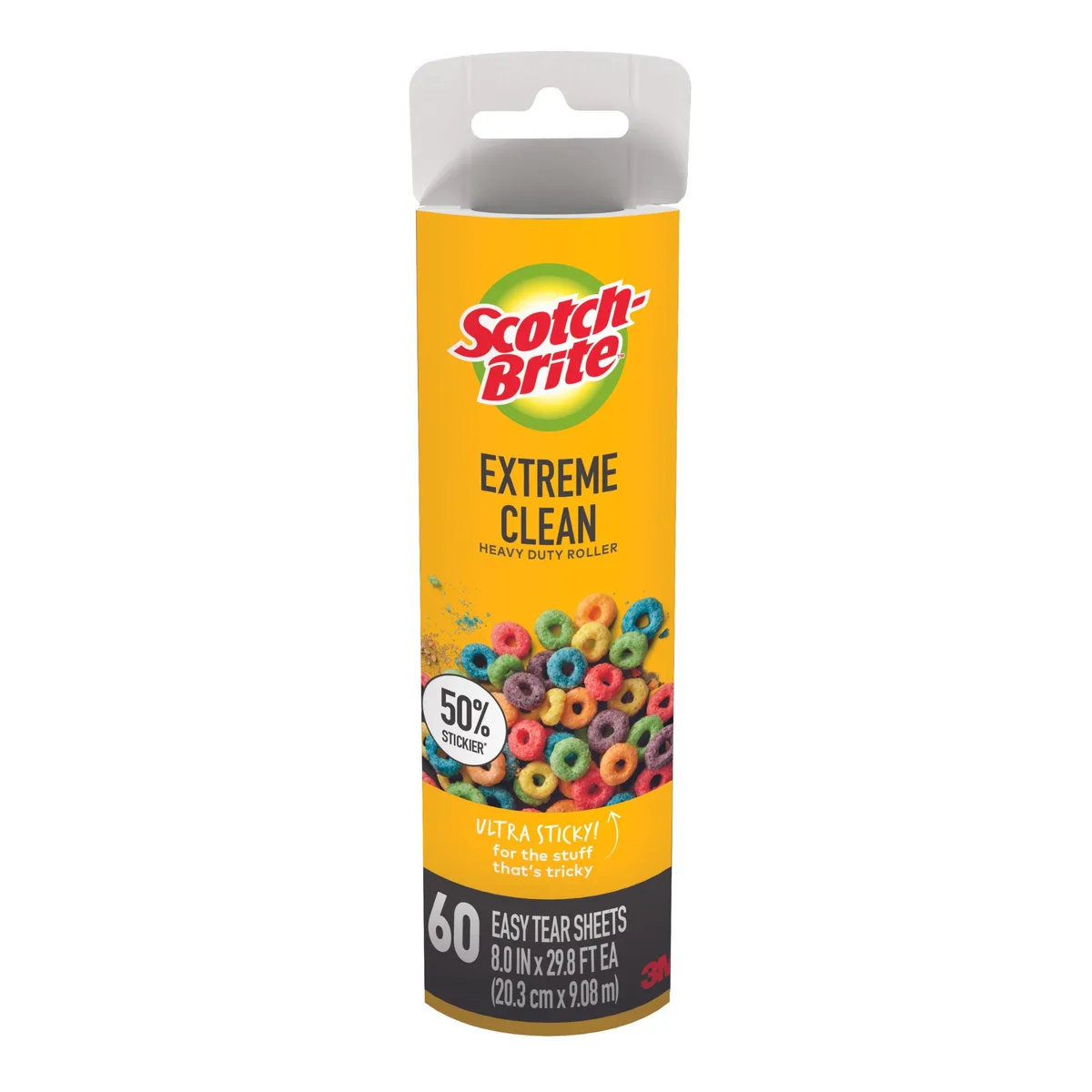 Scotch-Brite lint roller refill pack showing 60 adhesive sheets on coreless roll