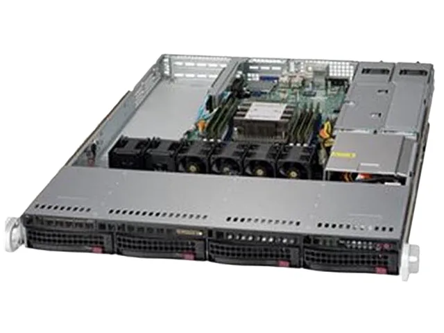 Silver 1U rackmount server chassis with four front 3.5-inch drive bays