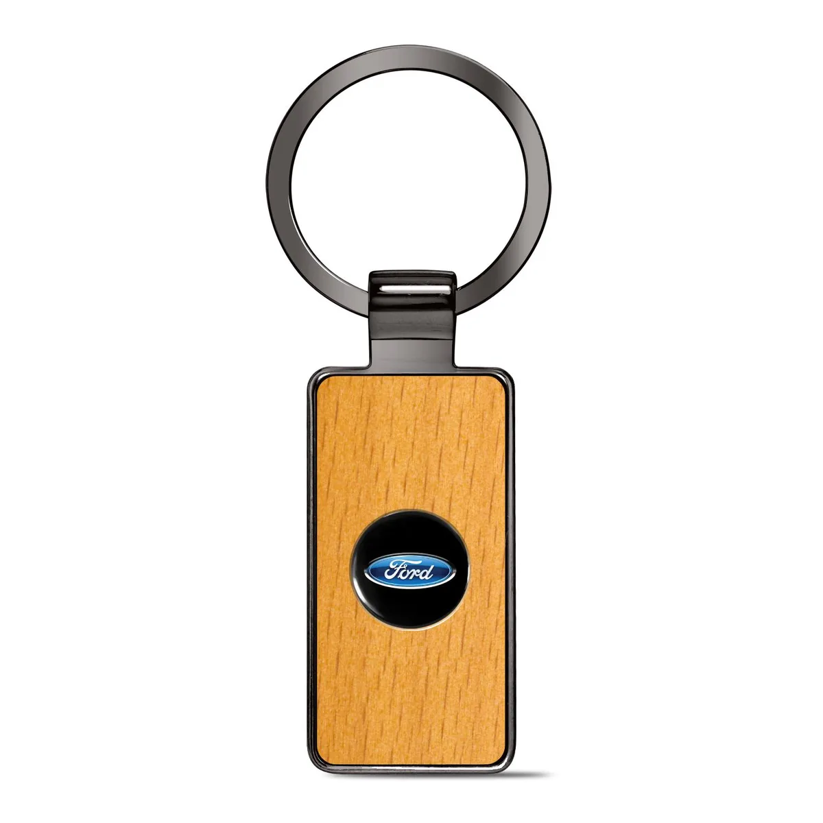 iPick Image, LLC iPick Image, LLC Ford Roundel Logo Black Maple Wood Gray Gunmetal Metal Case Key Chain — product photo