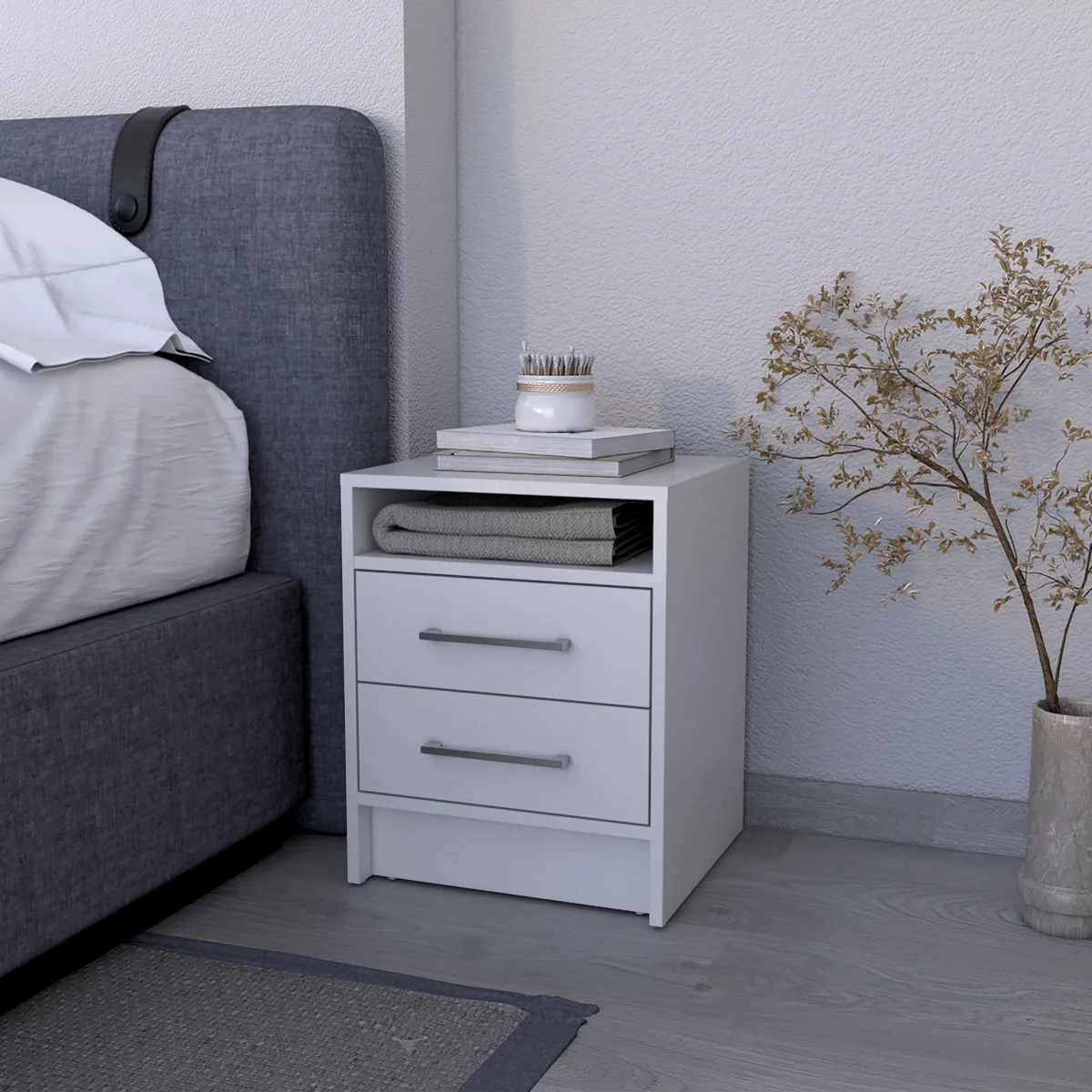 tuphen tuphen Philadelphia Nightstand Two Drawers Concealed Shelf White — product photo