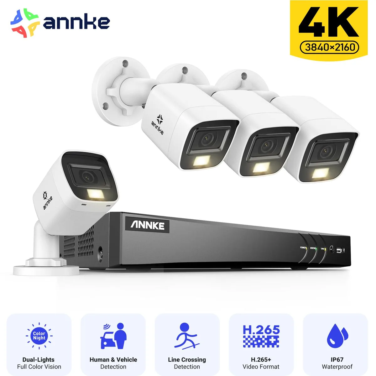 Annke Annke 4K Surveillance Security System 8CH 8MP AI DVR 0TB 4 Camera IP67 Smart Dual Light — product photo