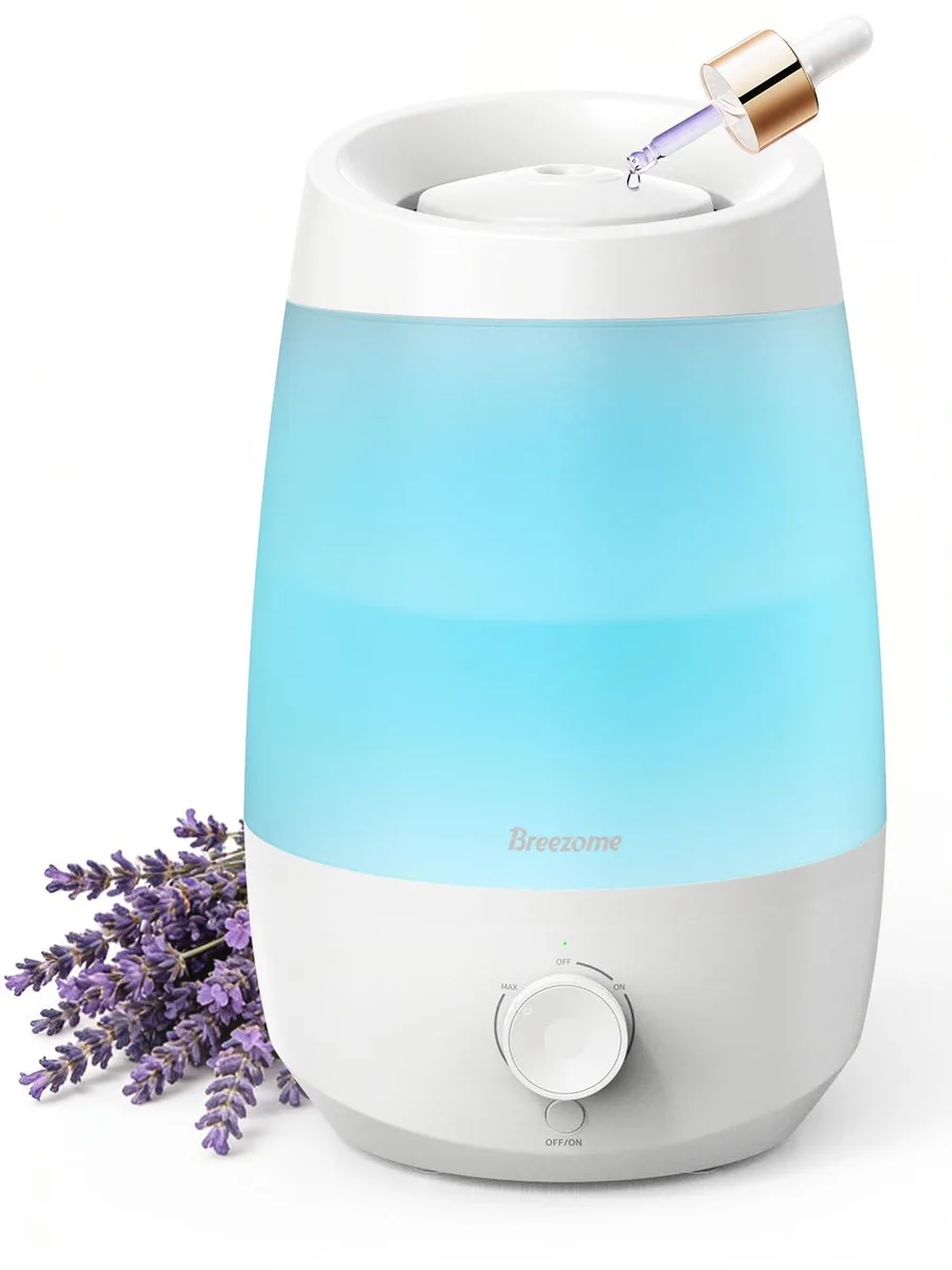 White cylindrical humidifier with transparent 2.5L water tank and top-fill lid