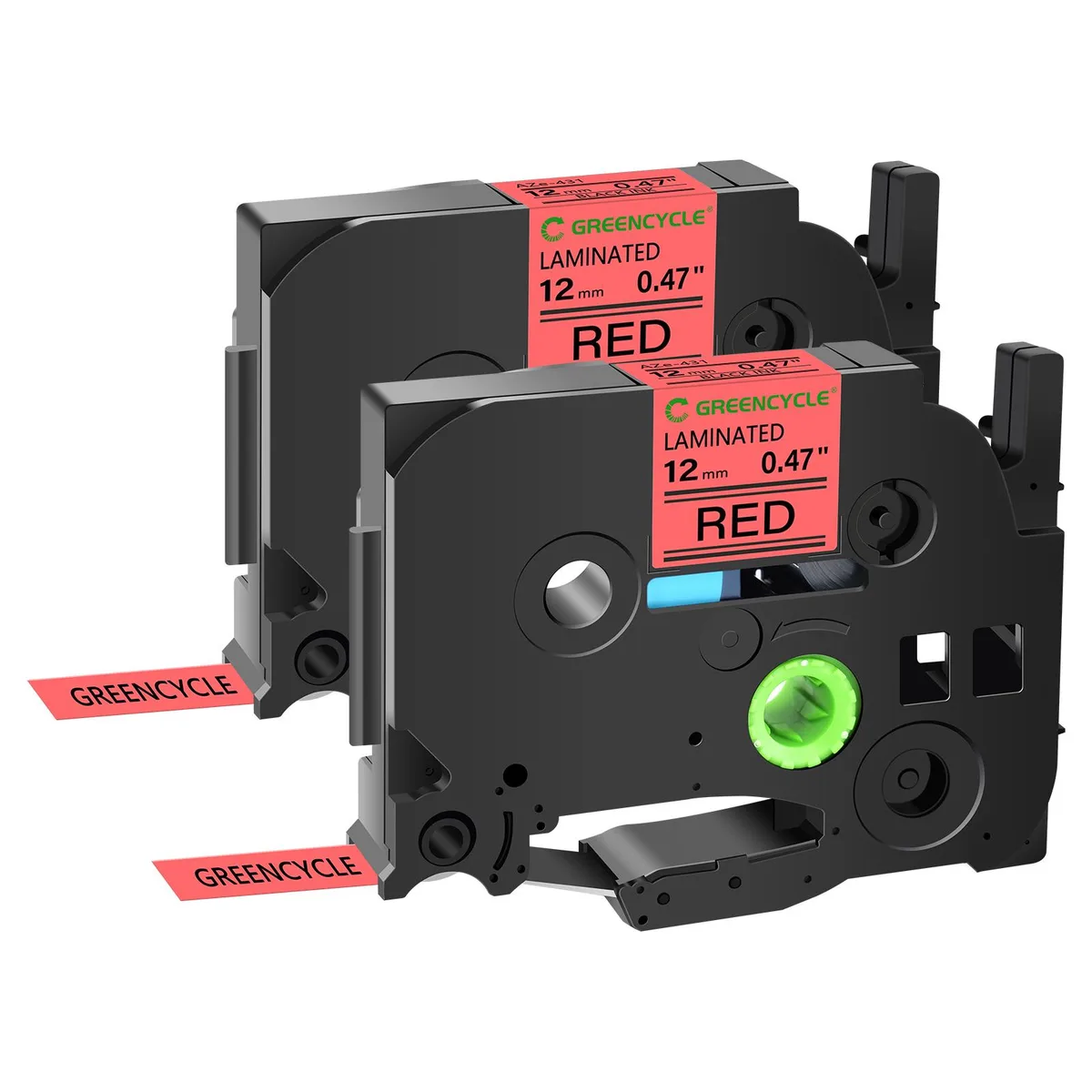 GREENCYCLE GREENCYCLE TZe-431 12mm 0.47in Laminated Black on Red Label Tape 2 Pack — product photo