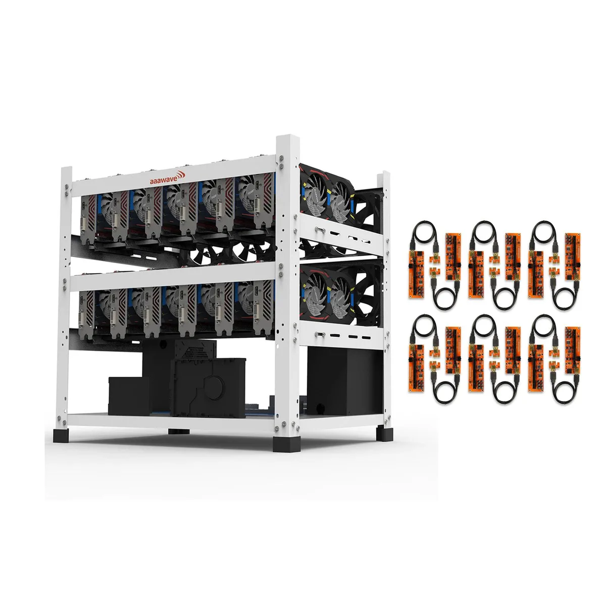 AAAwave AAAwave 12GPU Mining Frame White with 12 PCIe Risers V011Pro — product photo
