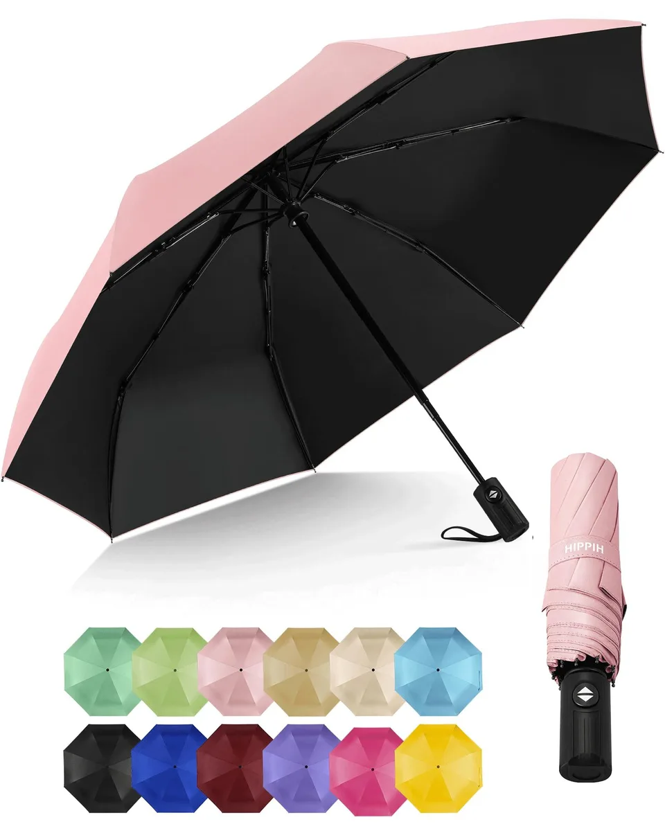 HIPPIH Clear Compact Travel Umbrella 42.5" Canopy 12" Folded .72 lbs — product photo