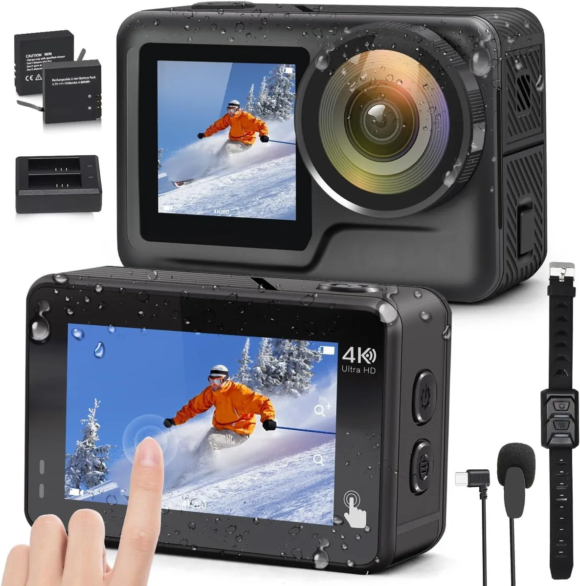 Navy action camera with front and rear screens