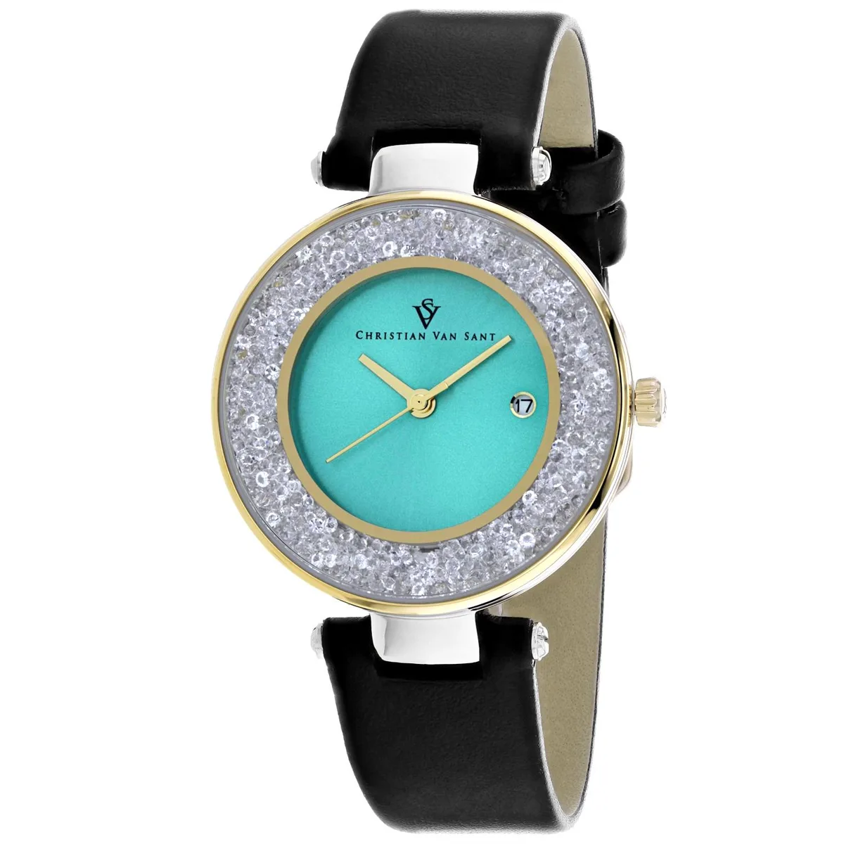 Christian Van Sant CV1225 blue dial quartz watch with stainless steel case and leather strap