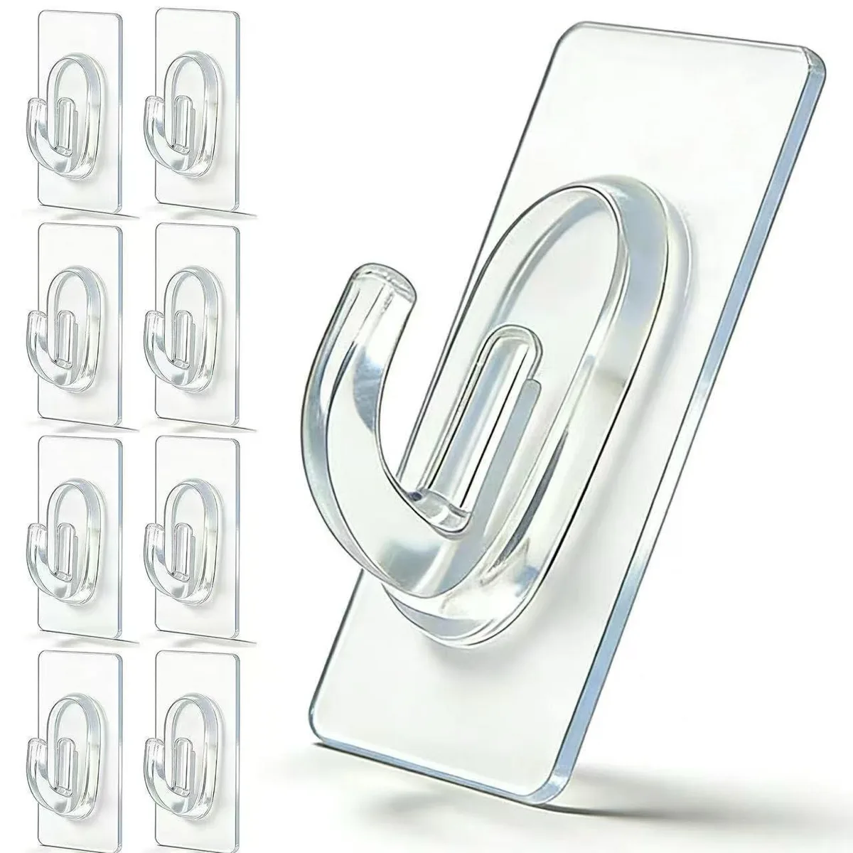 36 clear mini adhesive hooks on backing sheet