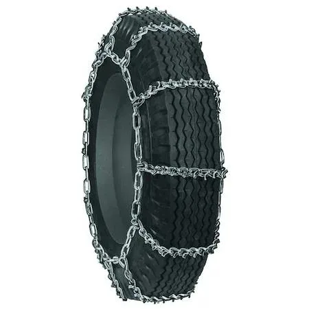 Pair of steel V-bar tire chains, ladder pattern, silver metal finish