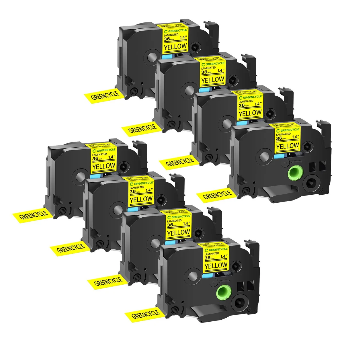 GREENCYCLE GREENCYCLE TZe-661 36mm 1.4" Black on Yellow Laminated Tape 8 Pack — product photo