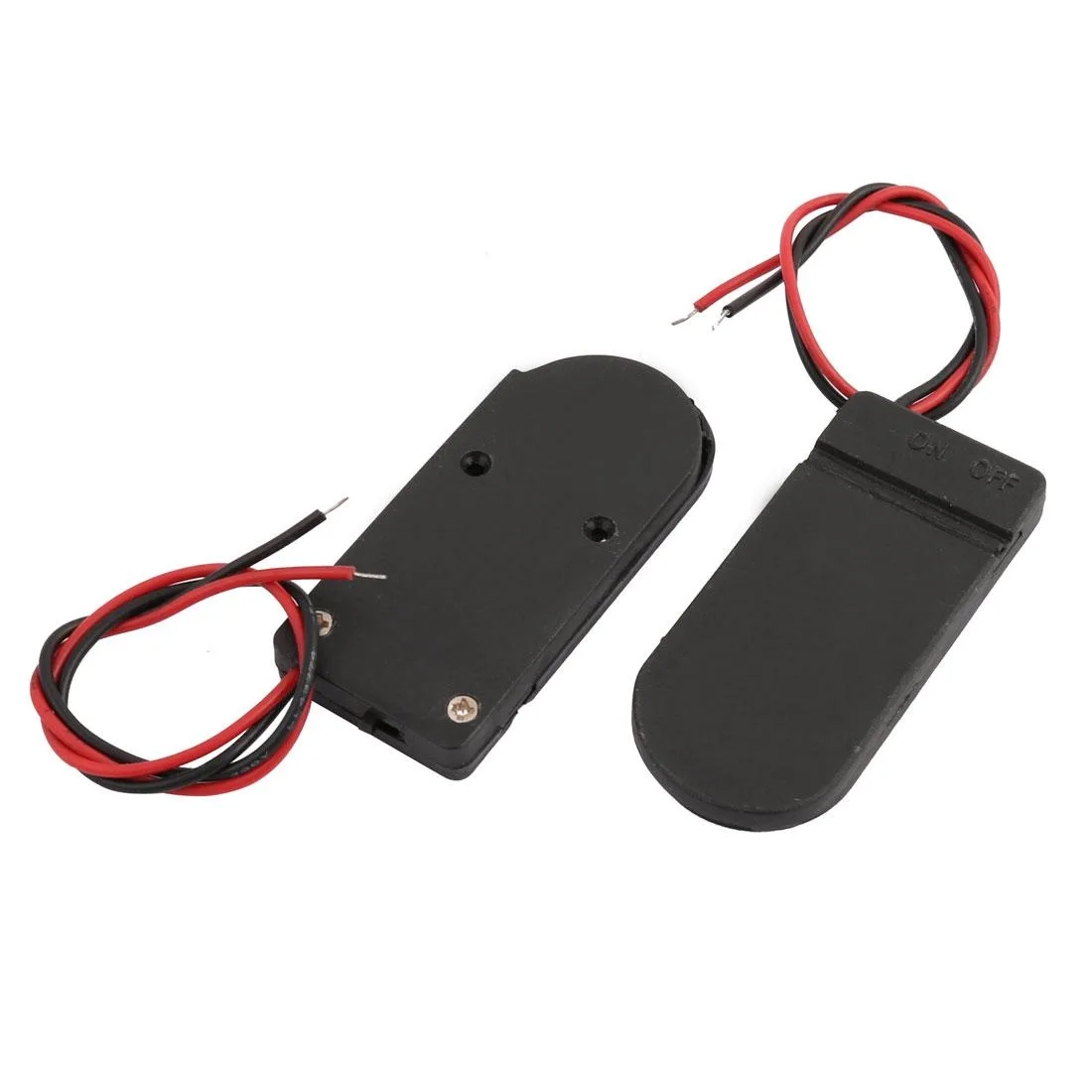 Two black plastic CR2032 battery holders with switches