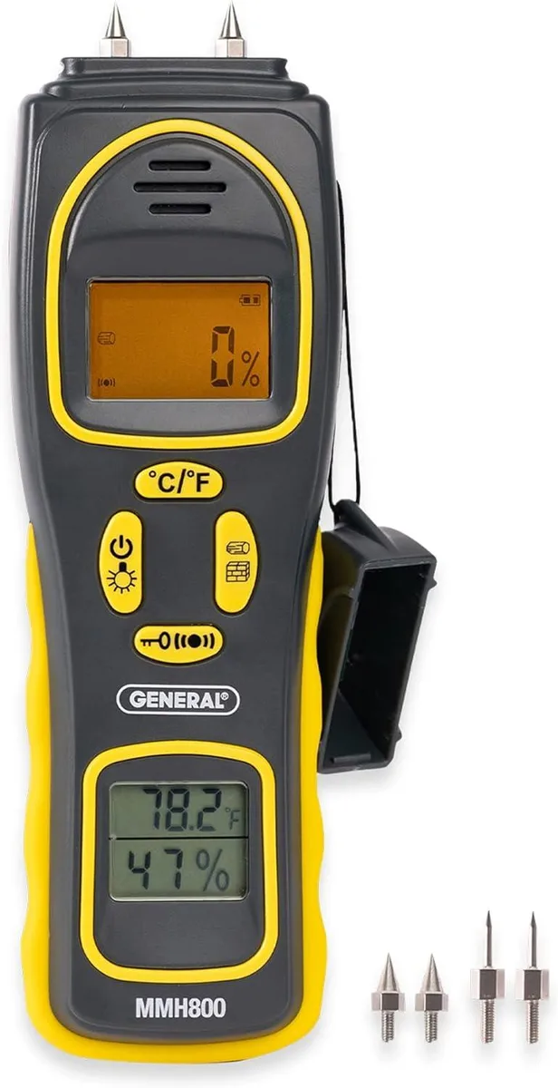 General Tools MMH800 moisture meter with dual sensor cap open