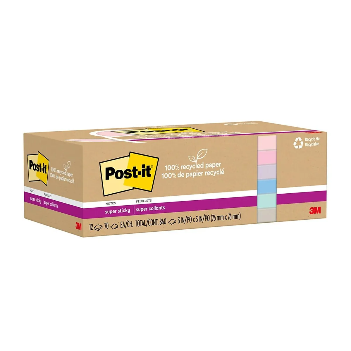 3M 3M Post-it Super Sticky Notes Wanderlust Pastels 3x3 in 70 Sheet 12 Pack — product photo