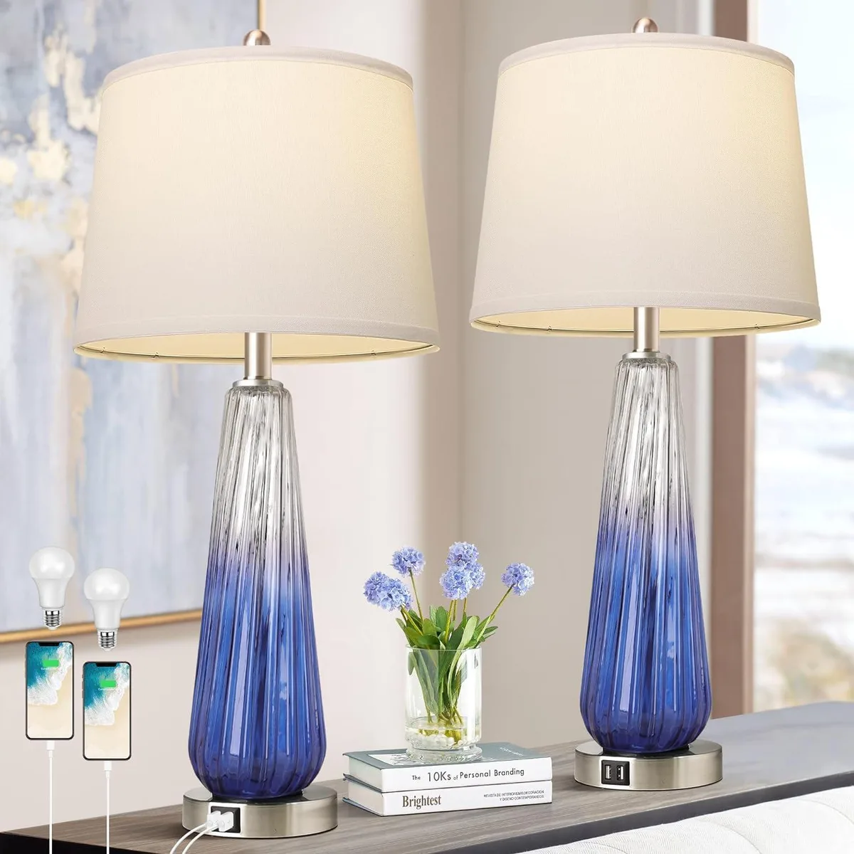 Wenger Wenger Modern Glass Table Lamp Navy Blue Ombre 27.5 Inch 2 Pack — product photo