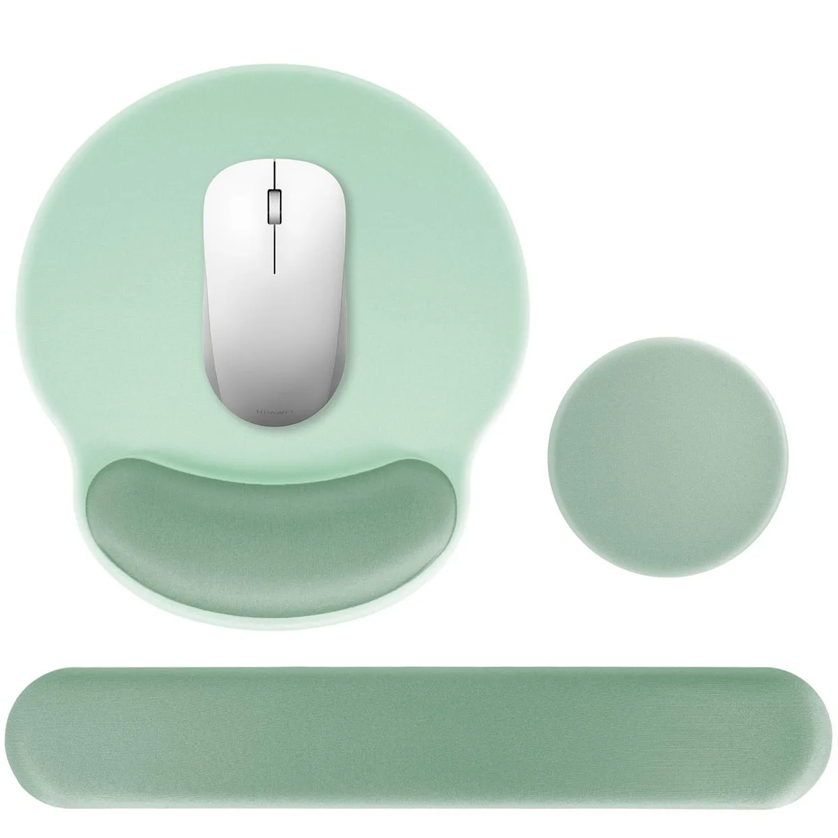 HOTTYAO Wrist Rest Set Green 9.8x8.9 in Mouse Pad 16.8x2.8 in Keyboard Pad 4 in Coaster — product photo